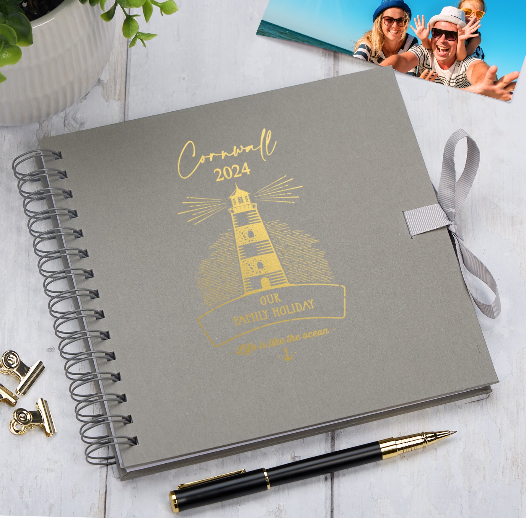 Personalised Lighthouse Seaside Family Holidays Journal Album Multiple Colour Scrapbook Scrapbook ukgiftstoreonline Grey