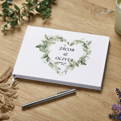 Wedding Guest Book Personalised With Beautiful Floral Heart Theme