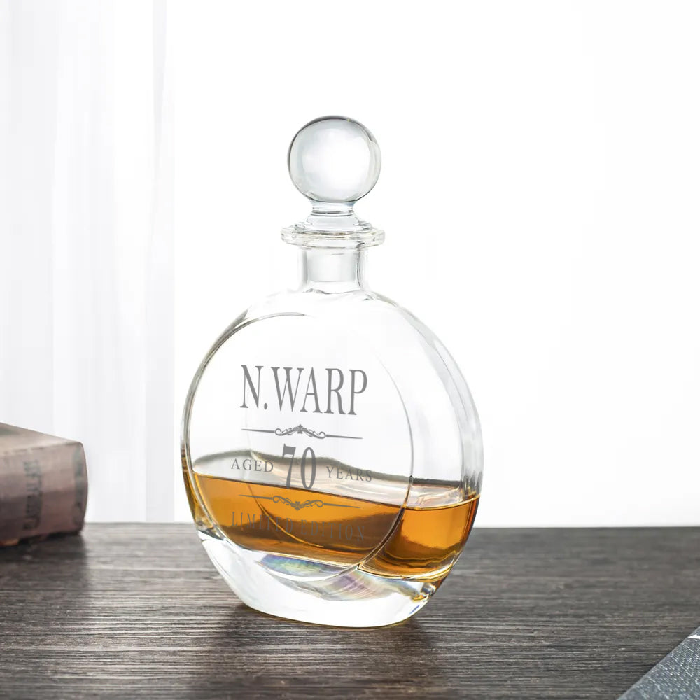 Personalised Round Glass Whiskey Decanter with Stopper Birthday Gift Whiskey Decanter ukgiftstoreonline