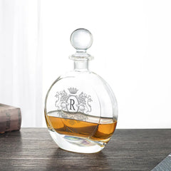 Personalised Monogram Round Glass Whiskey Decanter with Stopper Gift