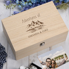 Personalised Engraved Holiday Travel Adventures Keepsake Box With Mountains