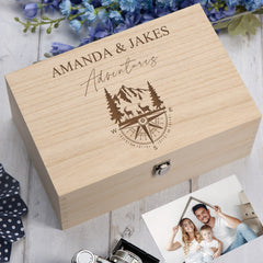 Personalised Engraved Holiday Travel Adventures Keepsake Box With Compass
