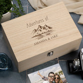 Personalised Engraved Holiday Travel Adventures Keepsake Box With Mountains