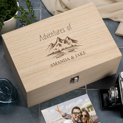 Personalised Engraved Holiday Travel Adventures Keepsake Box With Mountains