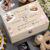 Personalised Wooden Baby Girl Memory Keepsake Box With Photos and Birth Details