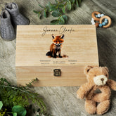 Personalised Large Baby Wooden Memories Keepsake Box Gift With Fox Cub