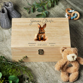 Personalised Large Baby Wooden Memories Keepsake Box Gift With Hare