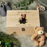 Personalised Large Baby Wooden Memories Keepsake Box Gift With Bear Cub