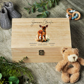 Personalised Large Baby Wooden Memories Keepsake Box Gift With Fawn