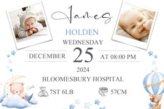 Personalised Wooden Baby Boy Memory Keepsake Box With Photos and Birth Details