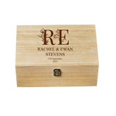 Personalised Large Wedding Floral Initials Wooden Memories Keepsake Box