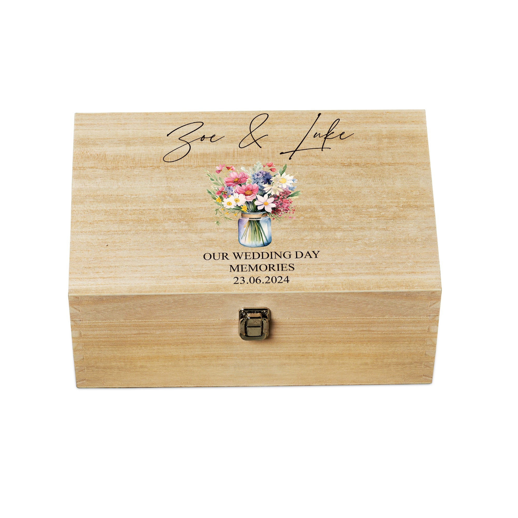 Personalised Large Wedding Memories Keepsake Box With Wildflower Vase Keepsake Memory Box Raised Words