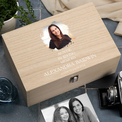Personalised Auntie In Loving Memory Remembrance Wooden Keepsake Box With Photo