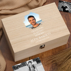 Personalised Grandson In Loving Memory Remembrance Wooden Keepsake Box With Photo