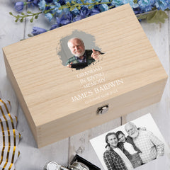 Personalised Grandad In Loving Memory Remembrance Wooden Keepsake Box With Photo