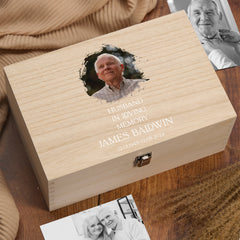 Personalised Husband In Loving Memory Remembrance Wooden Keepsake Box With Photo