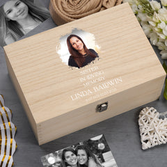 Personalised Sister In Loving Memory Remembrance Wooden Keepsake Box With Photo