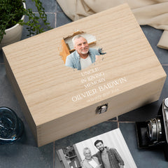 Personalised Uncle In Loving Memory Remembrance Wooden Keepsake Box With Photo