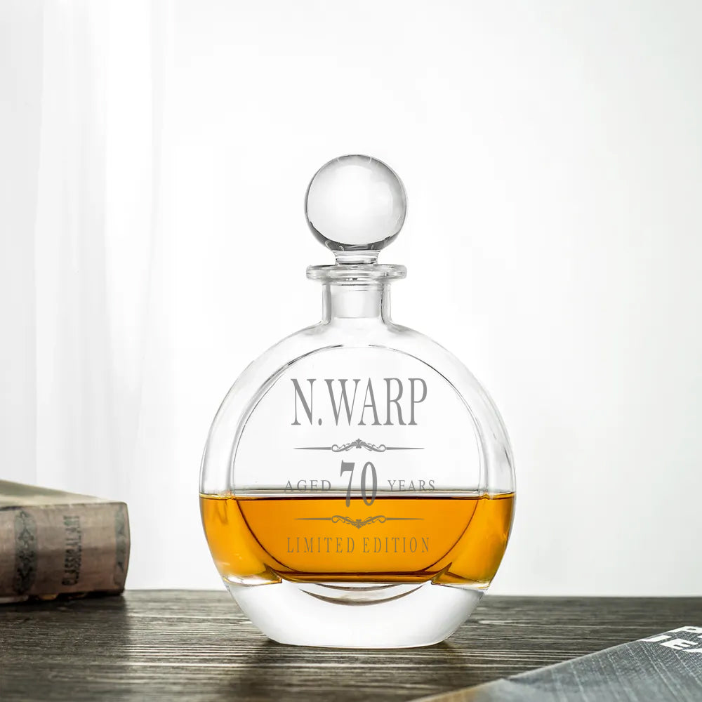 Personalised Round Glass Whiskey Decanter with Stopper Birthday Gift Whiskey Decanter ukgiftstoreonline