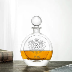 Personalised Monogram Round Glass Whiskey Decanter with Stopper Gift