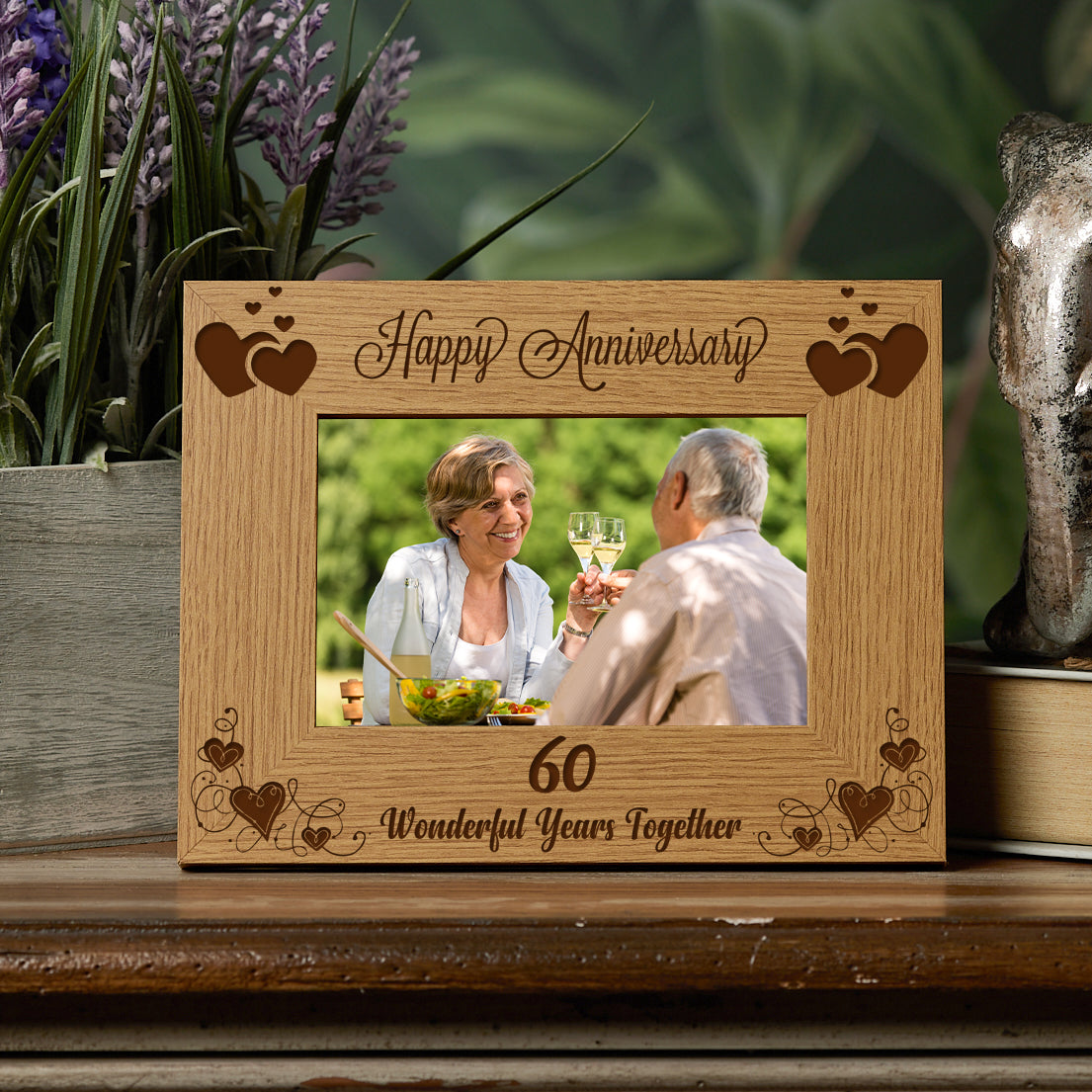 ukgiftstoreonline Happy 60th Anniversary Wooden Photo Frame Gift Anniversary Photo Frame ukgiftstoreonline