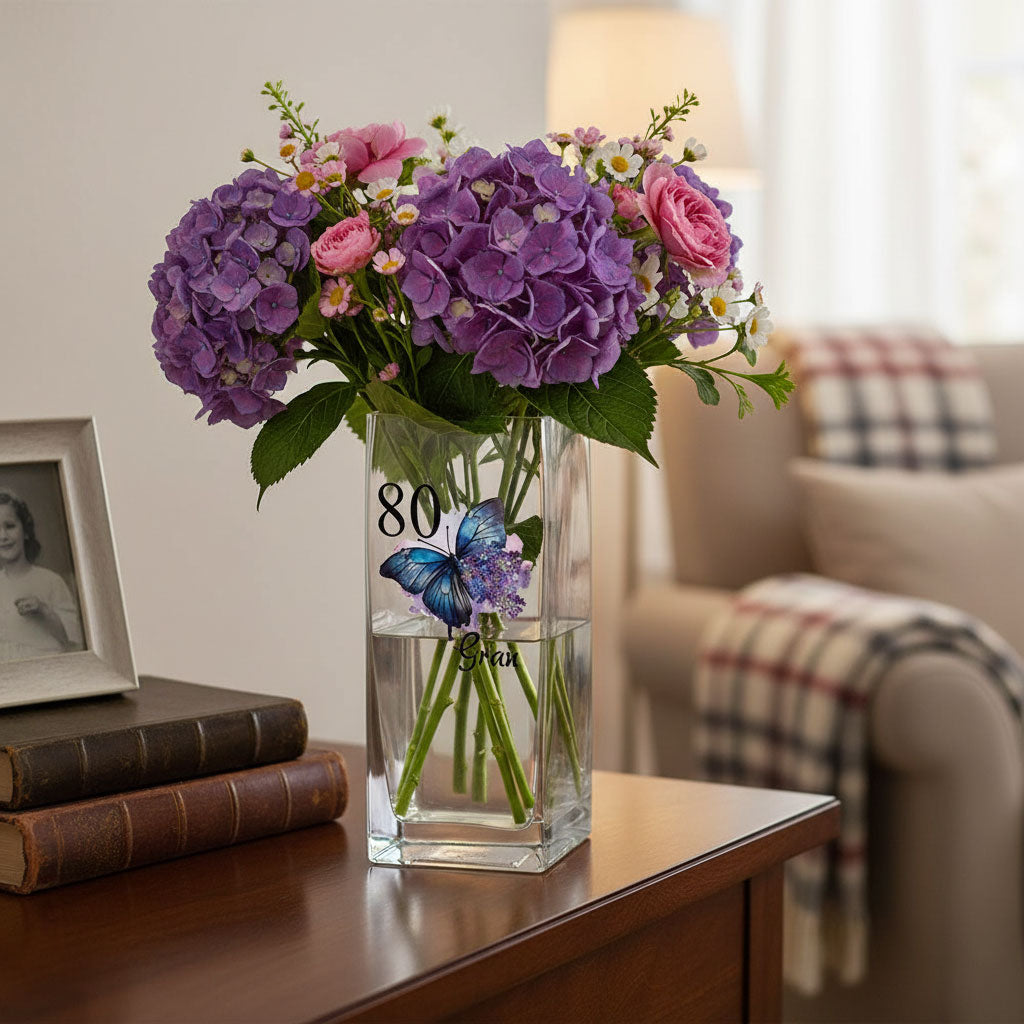 Personalised 80th Birthday Flower Vase Gift Present With Butterfly Personalised Flower Vase ukgiftstoreonline