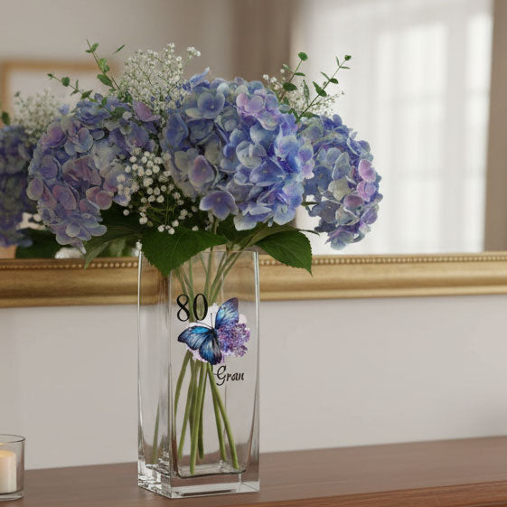 Personalised 80th Birthday Flower Vase Gift Present With Butterfly Personalised Flower Vase ukgiftstoreonline