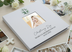 Personalised Large Christening Day Photo Album Linen Self Hardcover personalised photo album ukgiftstoreonline