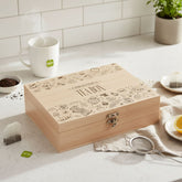 Personalised Tea Box Engraved With Tea Bag Holder With Pot and cups Tea Box Raised Words