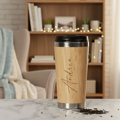 Personalised Bamboo Insulated Travel Mug Gift Any Name Script Font Personalised Gifts ukgiftstoreonline