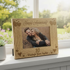 Happy 10th Anniversary Wooden Photo Frame Gift Anniversary Photo Frame ukgiftstoreonline 4 x 6 Inch