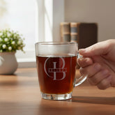 Personalised Engraved Glass Coffee Cup, Tea Cup, Stylish Name and Initial