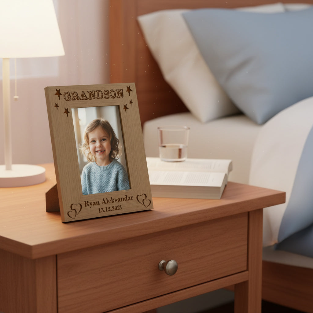 Personalised Grandson Portrait Wooden Photo Frame Gift Grandson Photo Frame ukgiftstoreonline