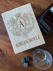 Personalised Whisky Stones & Tumbler Gift Set For Him Coat Of Arms Personalised Whisky Stones ukgiftstoreonline