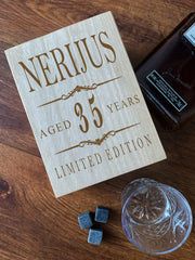 Personalised Whisky Stones & Tumbler Natural Wood Glass Birthday Gift For Him