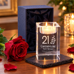 Personalised Crystal Glass Birthday Any Age Tea Light Candle Holder 18th, 21st, 30th, 40th, 50th, 60th, 70th Personalised Birthday Gift ukgiftstoreonline