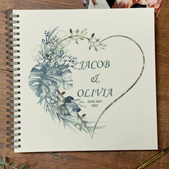 Extra Large Wedding Photo Album Scrapbook Guest Book Boxed Blue Palm Heart