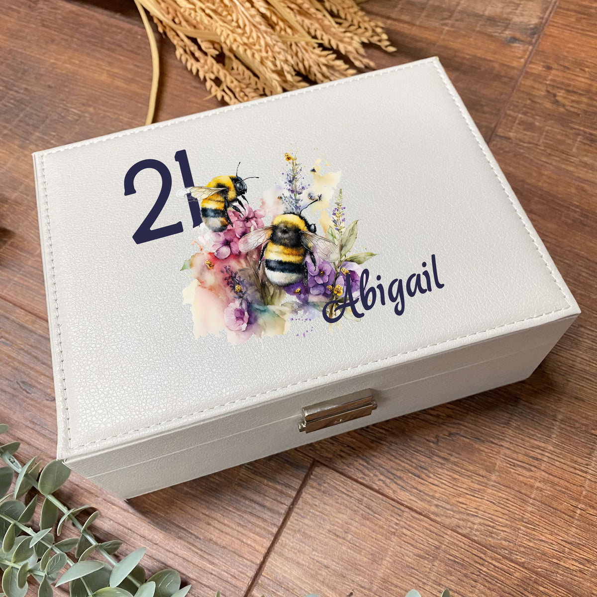 Personalised Any Age Birthday Large Jewellery Box Gift Bumble Bee Design 13th 16th 18th 21st 30th 40th 50th 60th