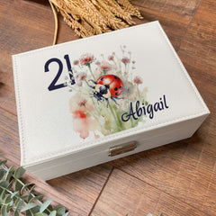 Personalised Any Age Birthday Large Jewellery Box Gift Ladybird Design 13th 16th 18th 21st 30th 40th 50th 60th