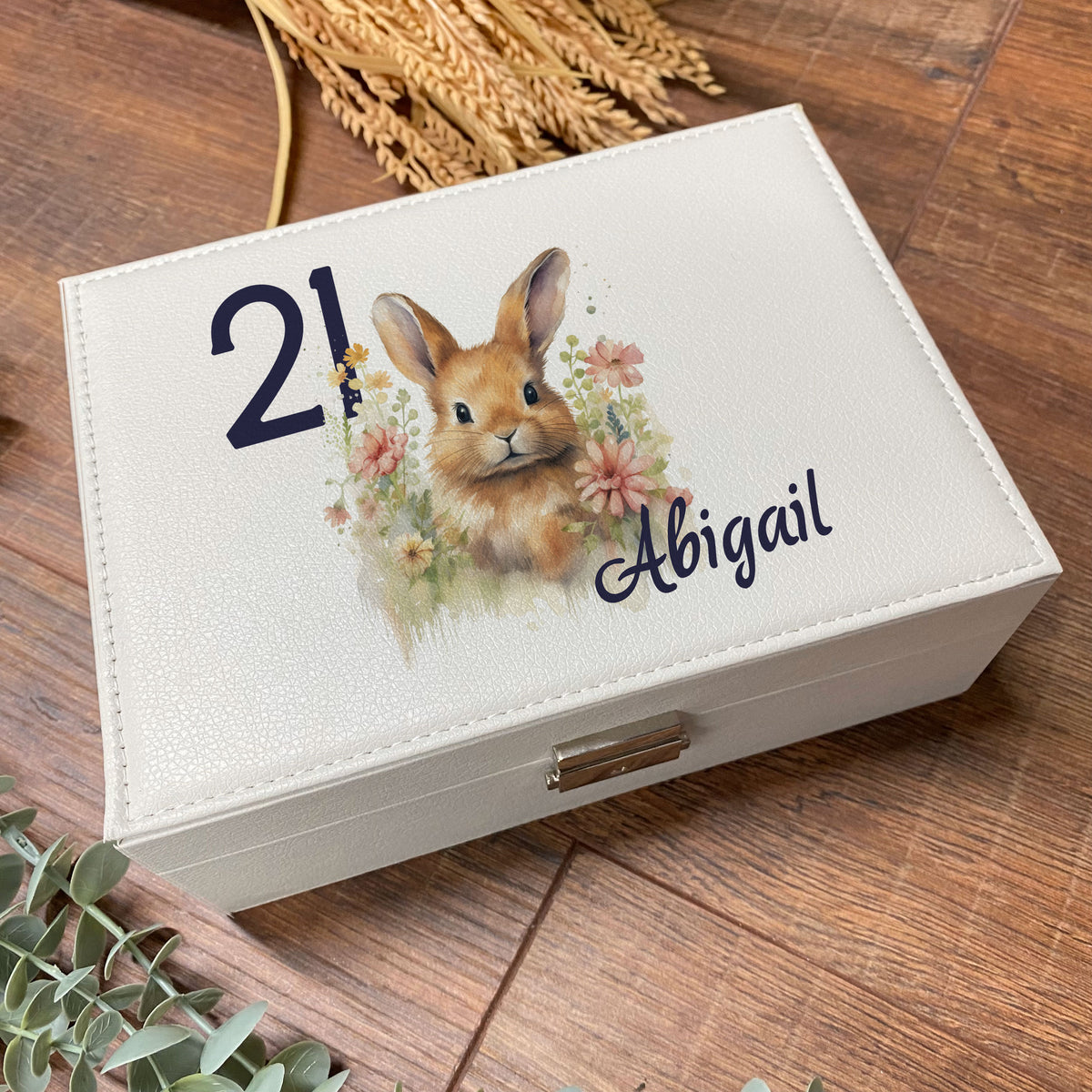 Personalised Any Age Birthday Large Jewellery Box Gift Bunny Design 13th 16th 18th 21st 30th 40th 50th 60th