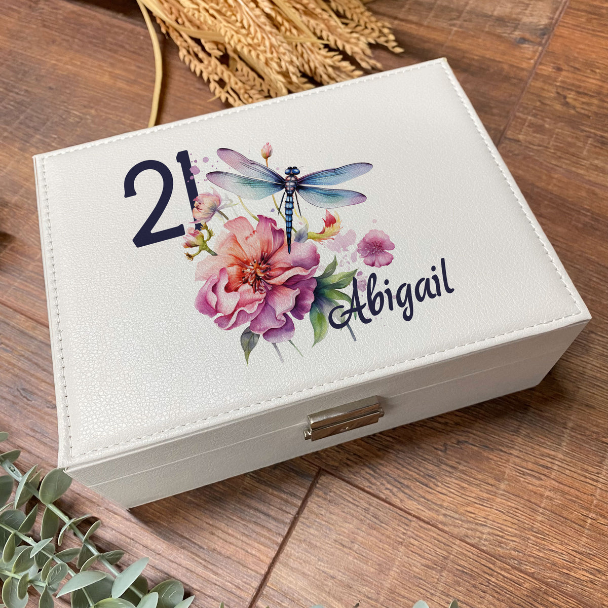 Personalised Any Age Birthday Large Jewellery Box Gift Dragonfly Design 13th 16th 18th 21st 30th 40th 50th 60th