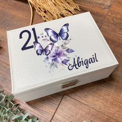 Personalised Any Age Birthday Large Jewellery Box Gift Butterfly Design 13th 16th 18th 21st 30th 40th 50th 60th