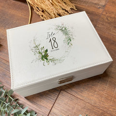 Personalised 18th Birthday Large Jewellery Box Gift Botanical Design