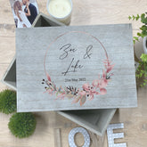 Personalised Large Vintage Wedding Keepsake Box Floral Wreath