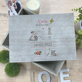 Personalised Large Vintage Baby Girl Keepsake Box With Rabbits