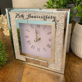 Personalised 25th Silver Wedding Anniversary Crystal Glass Clock Gift