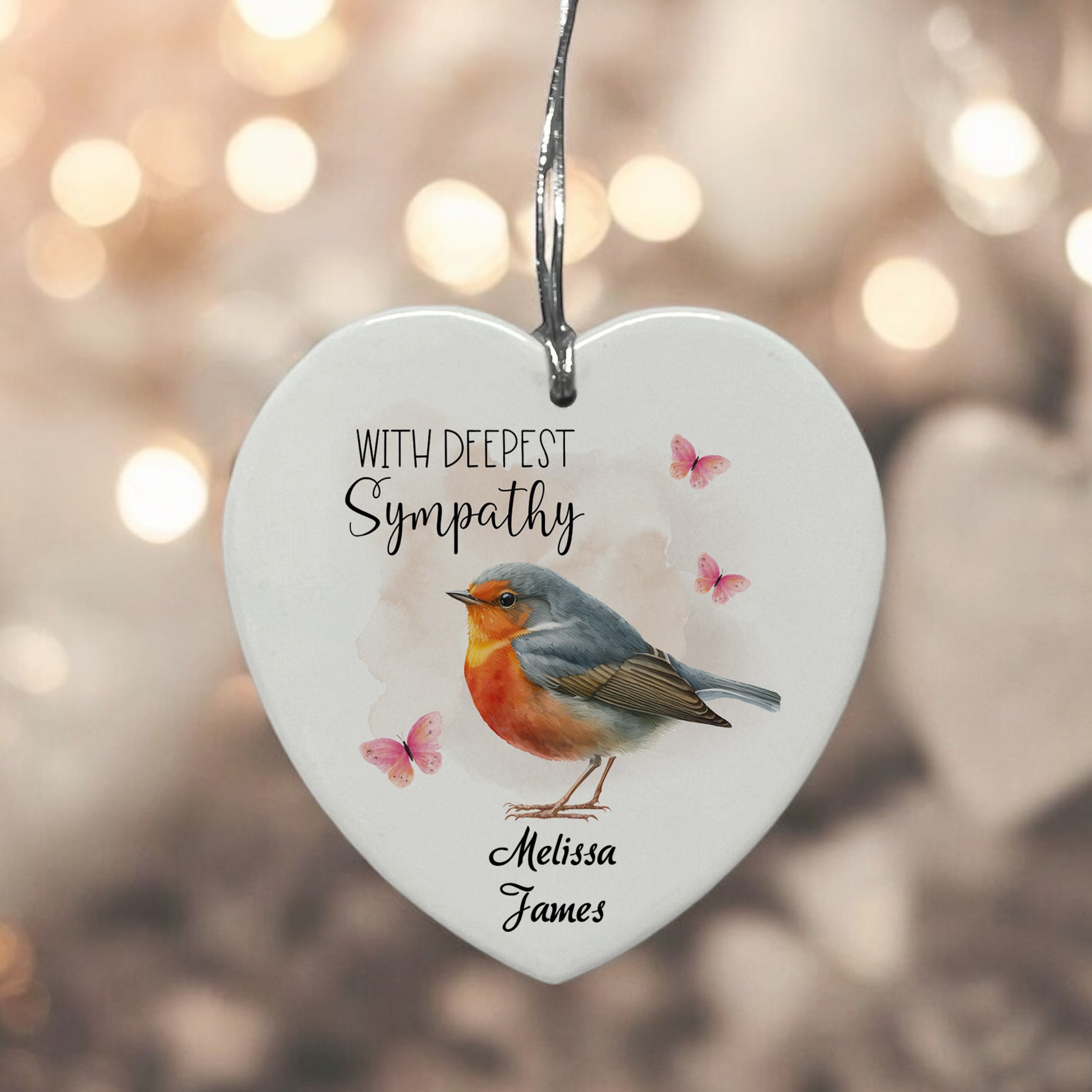 Sympathy Bereavement Condolences Ceramic Heart With Robin Personalised Heart Gifts ukgiftstoreonline