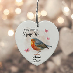 Sympathy Bereavement Condolences Ceramic Heart With Robin Personalised Heart Gifts ukgiftstoreonline