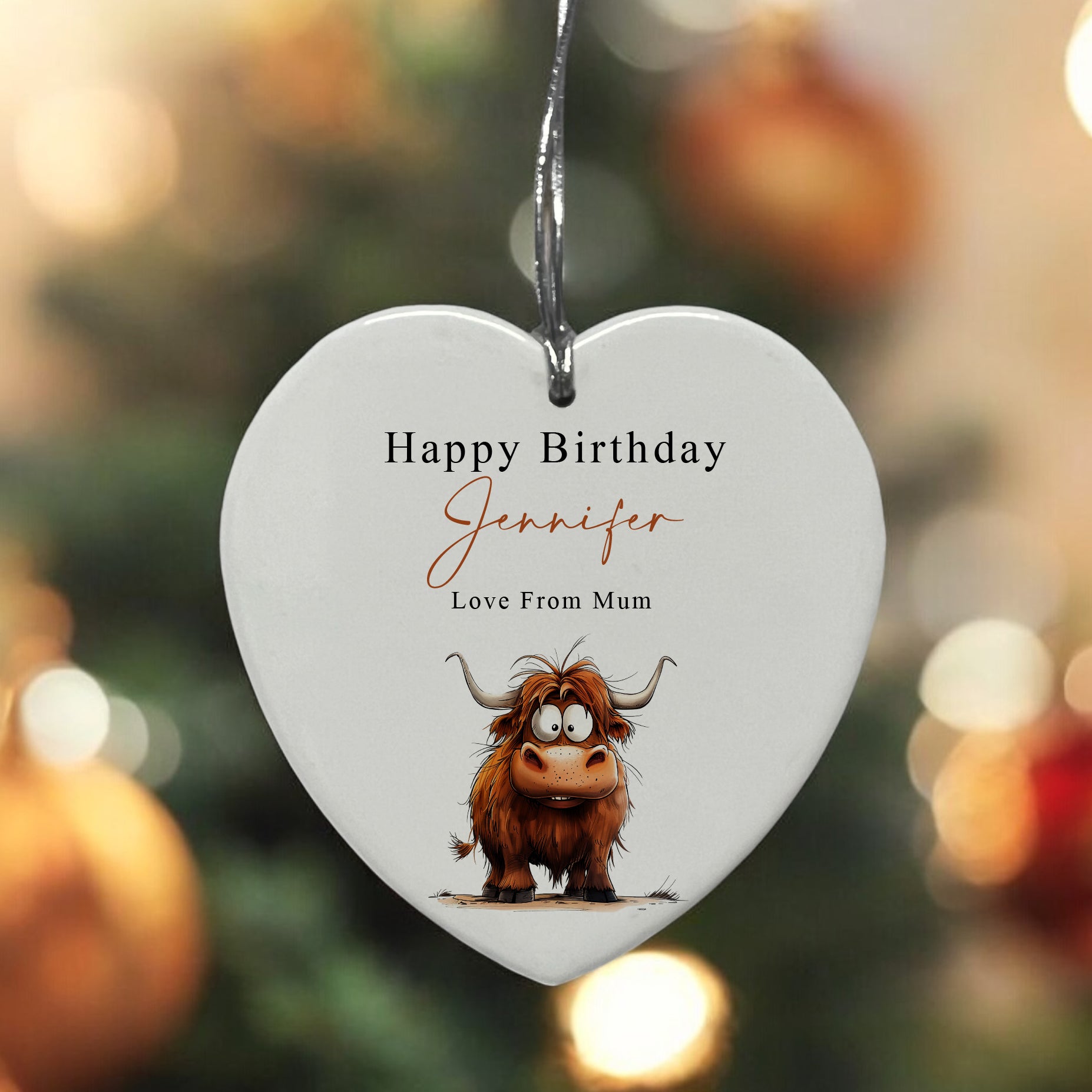 Large Ceramic Heart Gift Personalised Birthday With Highland Cow Personalised Heart Gifts ukgiftstoreonline