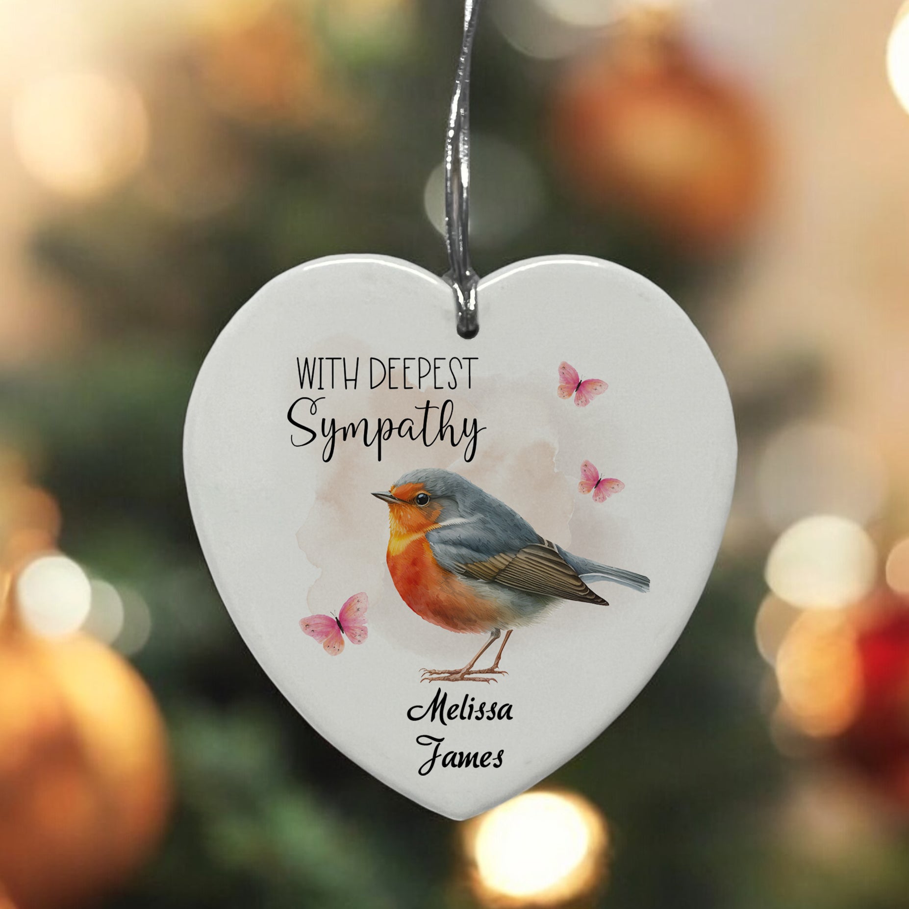 Sympathy Bereavement Condolences Ceramic Heart With Robin Personalised Heart Gifts ukgiftstoreonline